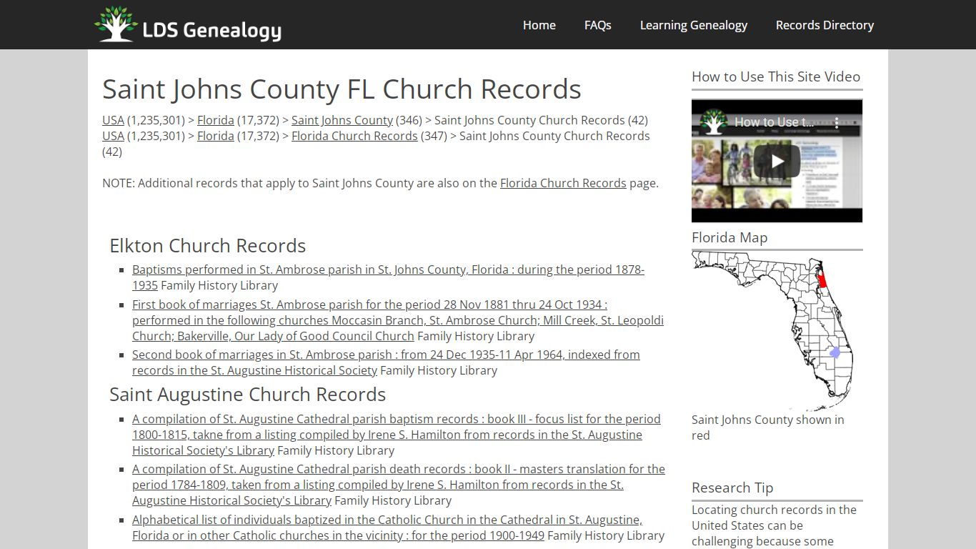 Saint Johns County FL Church Records