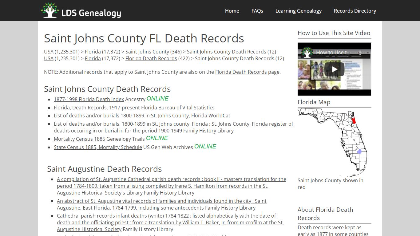 Saint Johns County FL Death Records