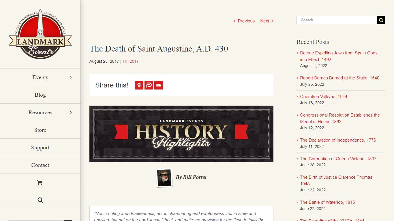 The Death of Saint Augustine, A.D. 430 – Landmark Events